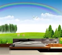 XLMING Rainbow Birds in Flight Forest Elk Flowers 3D Wallpaper Silky Texture Home Study Office Grey Dining Room Sofa Bedroom Living Room TV Backdrop-400cm×280cm