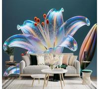 XLMING Rainbow Lily Petals Buds Elegance Botanical Art 3D Wallpaper Premium Textured Silk Study Dining Living Room Bedroom Sofa TV Wall Easy Install-200cm×140cm