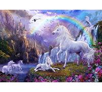 XLMING Rainbow Unicorn Waterfall Castle Decoration Mural Mural Custom 3D Wallpaper Paste Living Room The Wall for bedroom200cm×140cm