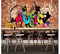 XLMING Red Brick Wall Music Graffiti Architecture 3D Wallpaper Silky Texture Home Study Office Grey Dining Room Sofa Bedroom Living Room TV Backdrop-430cm×300cm