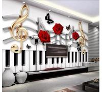 XLMING Red Roses Butterflies Musical Notes Piano Keys 3D Wallpaper Silky Texture Home Study Office Grey Dining Room Sofa Bedroom Living Room TV Backdrop-150cm×105cm