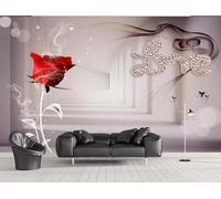 XLMING Red Roses Corridor Space Extension 3D Wallpaper Luxury Silk Study Dining Feature Sofa Grey Bedroom Living Room Tv Decorative Wall-430cm×300cm
