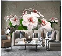 XLMING Relief Beautiful Pink Flowers Plants 3D Wallpaper Luxury Silk Study Dining Feature Sofa Grey Bedroom Living Room Tv Decorative Wall-350cm×256cm