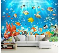 XLMING Relief Beauty Underwater World Fish Coral 3D Wallpaper Premium Textured Silk Study Dining Living Room Bedroom Sofa TV Wall Easy Install-200cm×140cm
