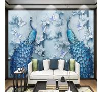 XLMING Relief Blue Magnolia Butterfly Peacock 3D Wallpaper Luxury Home Dining Decor Paste Sofa Living Room The Wall for Bedroom Mural-150cm×105cm