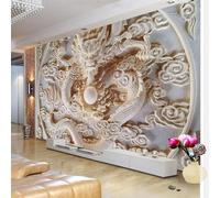 XLMING Relief Carving Dragon Clouds Art 3D Wallpaper Silky Texture Home Study Office Grey Dining Room Sofa Bedroom Living Room TV Backdrop-150cm×105cm
