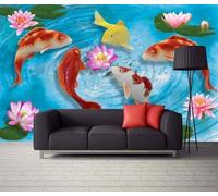 XLMING Relief Carving Lotus Small Fish Blue Lake Water 3D Wallpaper Luxury Home Dining Decor Paste Sofa Living Room The Wall for Bedroom Mural-430cm×300cm