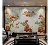 XLMING Relief Carving Mountain Peaks Trees Elk Birds in Flight 3D Wallpaper Luxury Home Dining Decor Paste Sofa Living Room The Wall for Bedroom Mural-300cm×210cm