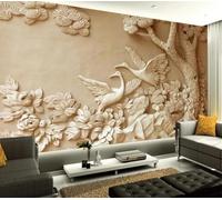 XLMING Relief Carving Trees Flowers Birds in Flight Art 3D Wallpaper Silky Texture Home Study Office Grey Dining Room Sofa Bedroom Living Room TV Backdrop-430cm×300cm