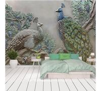 XLMING Relief Carving Trees Green Leaves Peacock 3D Wallpaper Luxury Home Dining Decor Paste Sofa Living Room The Wall for Bedroom Mural-200cm×140cm