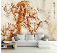 XLMING Relief Creative Ancient Tree Plum Blossoms Marble Effect 3D Wallpaper Luxury Silk Study Dining Feature Sofa Grey Bedroom Living Room Tv Decorative Wall-400cm×280cm