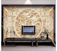 XLMING Relief Dragon Phoenix Pattern Marble Imitation 3D Wallpaper Premium Textured Silk Study Dining Living Room Bedroom Sofa TV Wall Easy Install-430cm×300cm