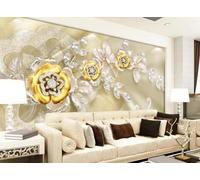 XLMING Relief Gold Floral Swans Jewels 3D Wallpaper Luxury Silk Study Dining Feature Sofa Grey Bedroom Living Room Tv Decorative Wall-200cm×140cm