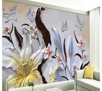 XLMING Relief Minimalist Lily Butterfly Art 3D Wallpaper Luxury Home Dining Decor Paste Sofa Living Room The Wall for Bedroom Mural-430cm×300cm