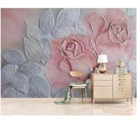 XLMING Relief Pink Rose Plant Leaf 3D Wallpaper Luxury Home Dining Decor Paste Sofa Living Room The Wall for Bedroom Mural-150cm×105cm