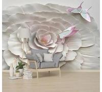 XLMING Relief Three Dimensional Beautiful Flowers Butterflies 3D Wallpaper Luxury Silk Study Dining Feature Sofa Grey Bedroom Living Room Tv Decorative Wall-200cm×140cm