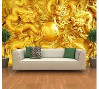 XLMING Relief Three Dimensional Golden Dragon Art 3D Wallpaper Luxury Home Dining Decor Paste Sofa Living Room The Wall for Bedroom Mural-250cm×170cm