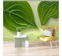 XLMING Relief Three Dimensional Green Plants Leaves 3D Wallpaper Premium Textured Silk Study Dining Living Room Bedroom Sofa TV Wall Easy Install-350cm×256cm