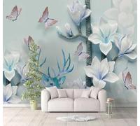XLMING Relief Three Dimensional Magnolia Butterfly Elk 3D Wallpaper Luxury Home Dining Decor Paste Sofa Living Room The Wall for Bedroom Mural-250cm×170cm