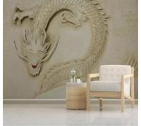 XLMING Relief Three Dimensional Unique Artistic Golden Dragon 3D Wallpaper Silky Texture Home Study Office Grey Dining Room Sofa Bedroom Living Room TV Backdrop-400cm×280cm