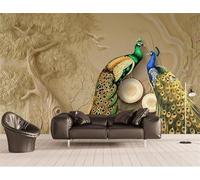 XLMING Relief Trees Animals Peacocks Birds in Flight 3D Wallpaper Premium Textured Silk Study Dining Living Room Bedroom Sofa TV Wall Easy Install-430cm×300cm