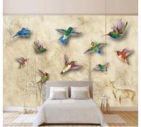 XLMING Relief Vintage Birds Reindeer Forest 3D Wallpaper Luxury Home Dining Decor Paste Sofa Living Room The Wall for Bedroom Mural-350cm×256cm