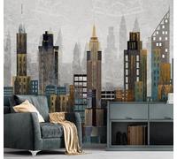 XLMING Retro Abstract Geometric Urban Architecture Art 3D Wallpaper Luxury Silk Study Dining Feature Sofa Grey Bedroom Living Room Tv Decorative Wall-400cm×280cm