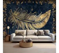 XLMING Retro Abstract Gold Feathered Accent Art 3D Wallpaper Premium Textured Silk Study Dining Living Room Bedroom Sofa TV Wall Easy Install-300cm×210cm