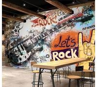 XLMING Retro Abstract Graffiti Guitar Rock Music 3D Wallpaper Luxury Silk Study Dining Feature Sofa Grey Bedroom Living Room Tv Decorative Wall-350cm×256cm
