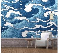 XLMING Retro Abstract Hand Drawn Blue Waves 3D Wallpaper Luxury Home Dining Decor Paste Sofa Living Room The Wall for Bedroom Mural-400cm×280cm
