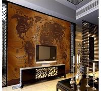 XLMING Retro Abstract World Map Art Individuality 3D Wallpaper Premium Textured Silk Study Dining Living Room Bedroom Sofa TV Wall Easy Install-350cm×256cm