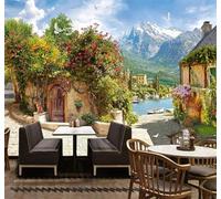 XLMING Retro Architecture Landscapes Plants Scenery 3D Wallpaper Silky Texture Home Study Office Grey Dining Room Sofa Bedroom Living Room TV Backdrop-200cm×140cm
