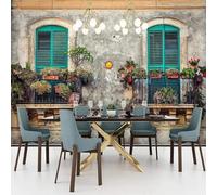 XLMING Retro Architecture Window Potted Plant Art 3D Wallpaper Silky Texture Home Study Office Grey Dining Room Sofa Bedroom Living Room TV Backdrop-430cm×300cm