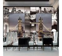 XLMING Retro Art Architecture Skyscrapers Bridges 3D Wallpaper Silky Texture Home Study Office Grey Dining Room Sofa Bedroom Living Room TV Backdrop-300cm×210cm