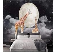 XLMING Retro Art Dreamy Starry Sky Moon Giraffe 3D Wallpaper Premium Textured Silk Study Dining Living Room Bedroom Sofa TV Wall Easy Install-300cm×210cm