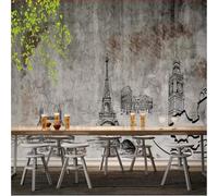 XLMING Retro Art Hand Drawn Lines Architecture Green Leaves 3D Wallpaper Silky Texture Home Study Office Grey Dining Room Sofa Bedroom Living Room TV Backdrop-400cm×280cm