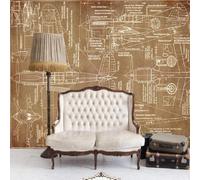 XLMING Retro Art Lines Planes Design Sketches 3D Wallpaper Silky Texture Home Study Office Grey Dining Room Sofa Bedroom Living Room TV Backdrop-250cm×170cm