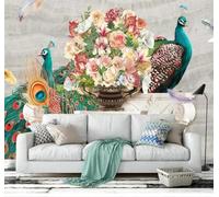 XLMING Retro Beautiful Colourful Floral Peacock 3D Wallpaper Luxury Home Dining Decor Paste Sofa Living Room The Wall for Bedroom Mural-400cm×280cm
