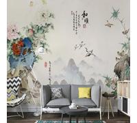 XLMING Retro Beautiful Colourful Flowers Birds Mountains 3D Wallpaper Silky Texture Home Study Office Grey Dining Room Sofa Bedroom Living Room TV Backdrop-300cm×210cm