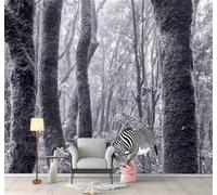 XLMING Retro Black and White Forest Zebra Large Tree 3D Wallpaper Silky Texture Home Study Office Grey Dining Room Sofa Bedroom Living Room TV Backdrop-430cm×300cm