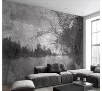 XLMING Retro Black and White Old Photograph Simple Landscape Woodland 3D Wallpaper Silky Texture Home Study Office Grey Dining Room Sofa Bedroom Living Room TV Backdrop-150cm×105cm