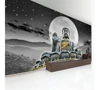 XLMING Retro Black and White Starry Sky Moon Buddha Statue 3D Wallpaper Premium Textured Silk Study Dining Living Room Bedroom Sofa TV Wall Easy Install-400cm×280cm