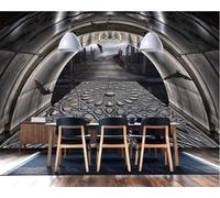 XLMING Retro Black Corridor Tunnel Spatial Extension 3D Wallpaper Silky Texture Home Study Office Grey Dining Room Sofa Bedroom Living Room TV Backdrop-350cm×256cm