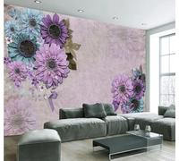 XLMING Retro Blue Purple Flowers Little Birds 3D Wallpaper Premium Textured Silk Study Dining Living Room Bedroom Sofa TV Wall Easy Install-150cm×105cm