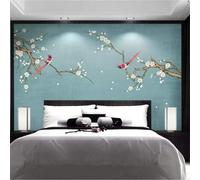 XLMING Retro Branches Flowers Little Birds Art 3D Wallpaper Premium Textured Silk Study Dining Living Room Bedroom Sofa TV Wall Easy Install-350cm×256cm