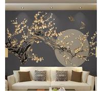 XLMING Retro Branches Flowers Moon Butterflies 3D Wallpaper Premium Textured Silk Study Dining Living Room Bedroom Sofa TV Wall Easy Install-200cm×140cm