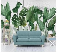 XLMING Retro Brick Wall Fresh Plants Banana Leaves 3D Wallpaper Luxury Silk Study Dining Feature Sofa Grey Bedroom Living Room Tv Decorative Wall-250cm×170cm