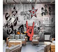 XLMING Retro Brick Wall Graffiti Figures Music 3D Wallpaper Silky Texture Home Study Office Grey Dining Room Sofa Bedroom Living Room TV Backdrop-200cm×140cm
