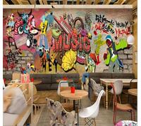 XLMING Retro Brick Wall Graffiti Music Individuality 3D Wallpaper Luxury Home Dining Decor Paste Sofa Living Room The Wall for Bedroom Mural-250cm×170cm