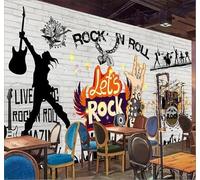 XLMING Retro Brick Wall Graffiti Rock Music Poster 3D Wallpaper Premium Textured Silk Study Dining Living Room Bedroom Sofa TV Wall Easy Install-150cm×105cm